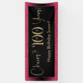 Proost op 100 jaar verjaardag, Deep Pink Gold Blac Spandoek (Verticaal)