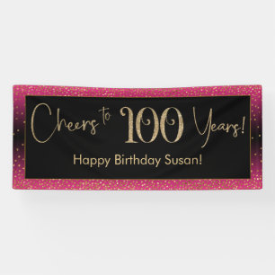 Proost op 100 jaar verjaardag, Deep Pink Gold Blac Spandoek
