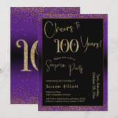 Proost op 100 Jaar Verjaardagsfeestje Paars Kaart (Voorkant / Achterkant)