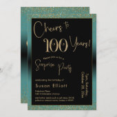 Proost op 100 jaar Verrassingsfeestje, Blauwgroen Kaart (Voorkant / Achterkant)