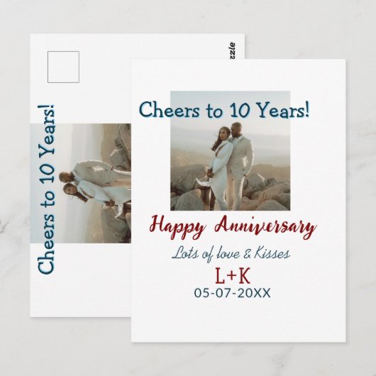 Proost op 10 jaar gelukkig jubileum foto toevoegen briefkaart (Voorkant / Achterkant)