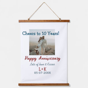 Proost op 10 jaar gelukkig jubileum foto toevoegen hangend wandkleed