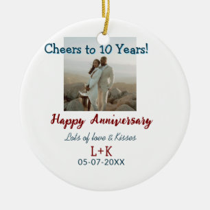 Proost op 10 jaar gelukkig jubileum foto toevoegen keramisch ornament
