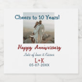 Proost op 10 jaar gelukkig jubileum foto toevoegen sparkling wijnetiket (Enkel label)