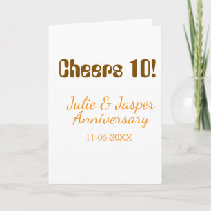 Proost op 10-jarig huwelijksjubileum bruin oranje  kaart
