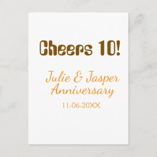 Proost op 10de huwelijksverjaardag bruin oranje  briefkaart