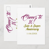 Proost op 10de huwelijksverjaardag mauve goud briefkaart (Voorkant / Achterkant)