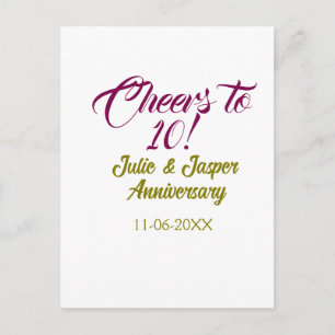Proost op 10de huwelijksverjaardag mauve gouden na briefkaart