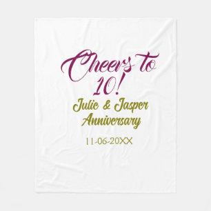 Proost op 10de huwelijksverjaardag mauve goudkleur fleece deken