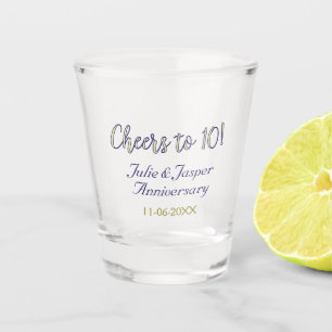 Proost op 10e huwelijksjubileum blauw goud mod shot glas