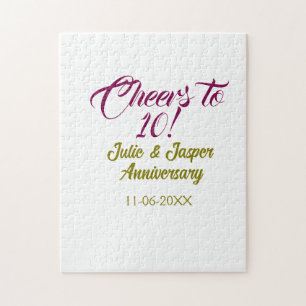 Proost op 10e huwelijksjubileum mauve goud legpuzzel