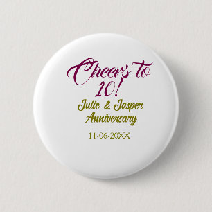 Proost op 10e huwelijksverjaardag mauve goudkleuri ronde button 5,7 cm