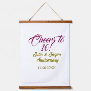 Proost op 10e trouwdagjubileum mauve goud hangend wandkleed