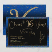 Proost op 16 jaar verjaardag verrassing goud en bl kaart (Voorkant / Achterkant)