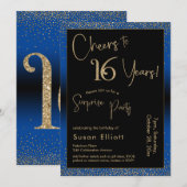 Proost op 16 jaar Verrassingsfeestje Blauw Kaart (Voorkant / Achterkant)