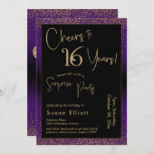 Proost op 16 jaar Verrassingsfeestje, Paarse Kaart (Voorkant / Achterkant)