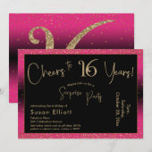 Proost op 16 jaar Verrassingsverjaardag, Deep Pink Kaart (Voorkant / Achterkant)