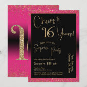 Proost op 16 Years Surprise Birthday Party, roze Kaart (Voorkant / Achterkant)