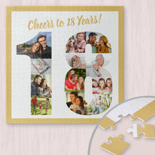Proost op 18 Jaar Nummer 18 Foto Collage Vierkant Legpuzzel
