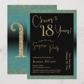 Proost op 18 jaar Verrassingsfeestje, Blauwgroen Kaart (Voorkant / Achterkant)