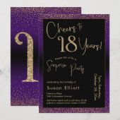 Proost op 18 jaar Verrassingsfeestje, Paarse Kaart (Voorkant / Achterkant)