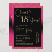 Proost op 18 Years Surprise Birthday Party, roze Kaart (Voorkant / Achterkant)