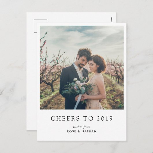 Proost op 2019 Modern Script Nieuwjaarsfoto Feestdagenkaart (Voorkant / Achterkant)