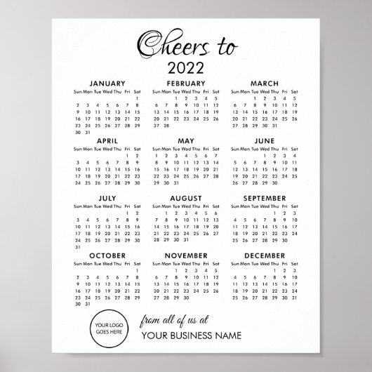Proost op 2022 Kalender Zakelijk Logo Poster (Voorkant)