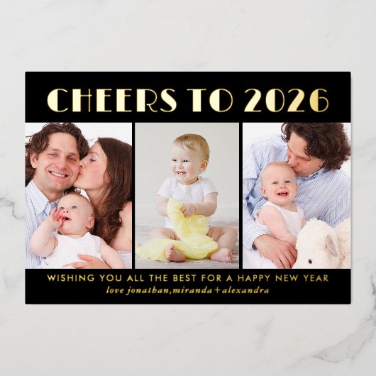 Proost op 2024 New Year Photo Collage Gold Folie Feestdagenkaart (Voorkant)