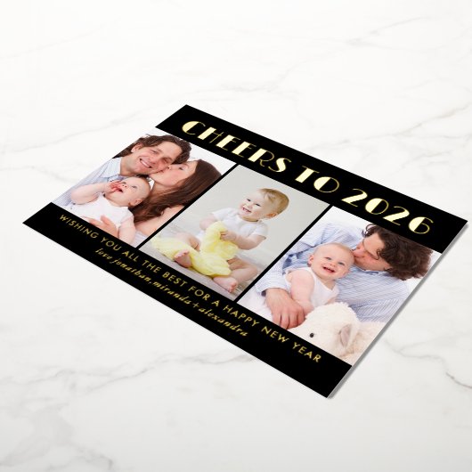 Proost op 2024 New Year Photo Collage Gold Folie Feestdagenkaart (Gedraaid)