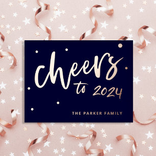 Proost op 2024 Nieuwjaar Typografie Roos Gold Folie Feestdagen Briefkaart