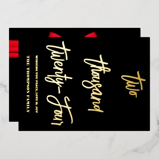 Proost op 2024, rode lint folie feestdagenkaart (Voorkant / Achterkant)