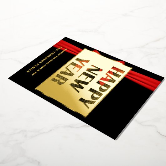 Proost op 2024, rood lint folie feestdagenkaart (Gedraaid)