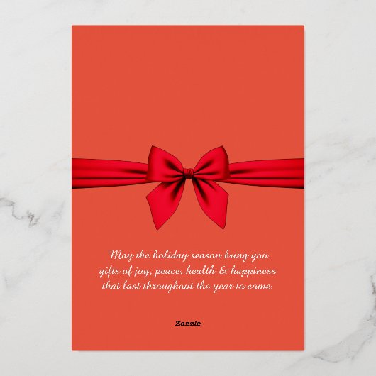 Proost op 2024, rood lint, rood folie feestdagenkaart (Achterkant)