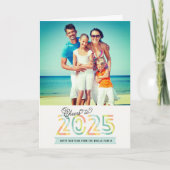 Proost op 2025 Citrus Stripes Happy New Year Foto Feestdagen Kaart (Voorkant)