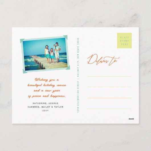 Proost op 2025 Citrus Stripes Happy New Year Foto Feestdagenkaart (Achterkant)