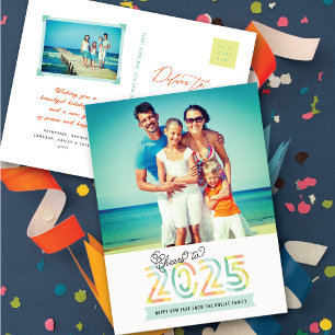 Proost op 2025 Citrus Stripes Happy New Year Foto Feestdagenkaart