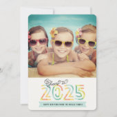 Proost op 2025 Citrus Stripes Happy New Year Foto Feestdagenkaart (Voorkant)