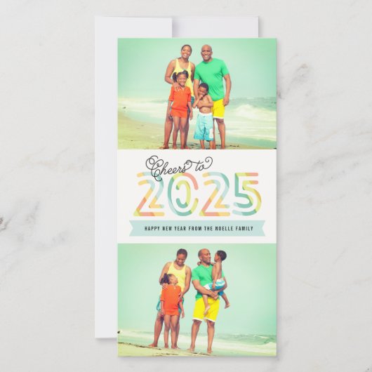 Proost op 2025 Citrus Stripes Nieuwjaar 2 Foto Feestdagenkaart (Voorkant)