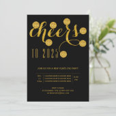 Proost op 2025 gouden oudejaarsfeest zwart kaart (Staand voorkant)
