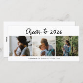 Proost op 2026 Script Three Photo Collage Modern Feestdagenkaart (Voorkant / Achterkant)