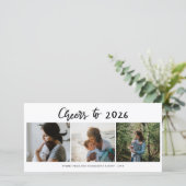 Proost op 2026 Script Three Photo Collage Modern Feestdagenkaart (Staand voorkant)
