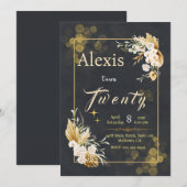Proost op 20 jaar!: Elegante zwarte bloemmotief Kaart (Voorkant / Achterkant)