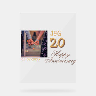 Proost op 20 jaar gelukkig jubileum foto toevoegen acryl bord