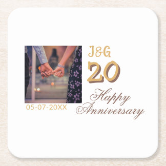 Proost op 20 jaar gelukkig jubileum foto toevoegen kartonnen onderzetters