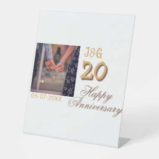 Proost op 20 jaar gelukkig jubileum foto toevoegen reclamebord met voetstuk