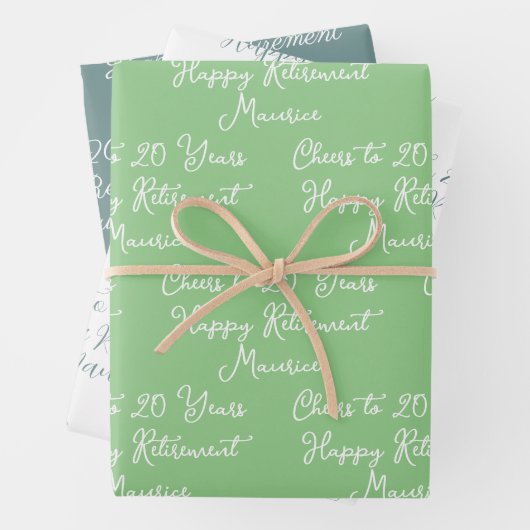 Proost op 20 jaar Sage Green Happy Retirement Inpakpapier Vel (In situ)