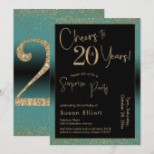 Proost op 20 jaar Verrassingsfeestje, Blauwgroen Kaart (Voorkant / Achterkant)