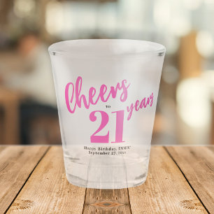 Proost op 21 jaar chic roze script 21ste verjaarda shot glas