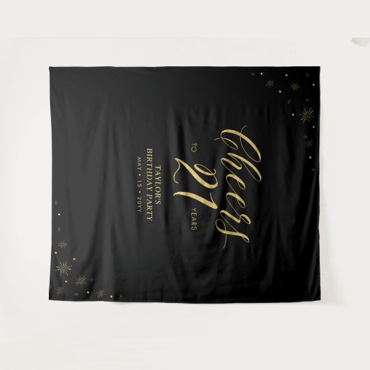 Proost op 21 jaar | Goud & Zwart Verjaardagsfeest Wandkleed (Voorkant (horizontaal))